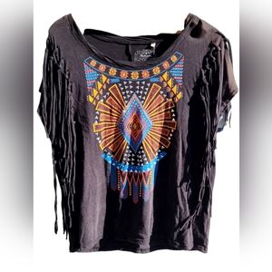 Panhandle Ladies Drop Sleeve knit w/fringe, Size Medium